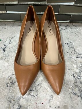 Aldo Flex Stiletto Pumps Brown Genuine Leather Pointed Toe Heels Size 10